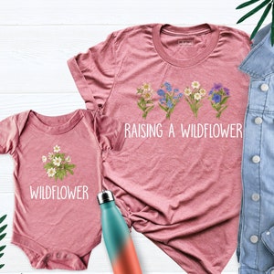 Mommy and Me Shirt Raising Wildflowers Tshirt Mama Mini Shirts Mothers Day Shirt Mother Daughter shirt Mama Baby Matching Outfit for New Mom