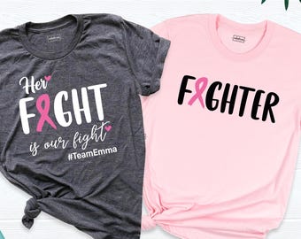 Custom Breast Cancer Support Shirt Her Fight is Our Fight Tee, Pink Ribbon Shirt, Breast Cancer Awareness Month Tee Cancer Family Team Shirt