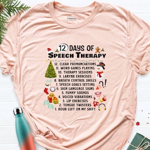 12 Days of Speech Therapy Christmas Shirt, Speech Therapy Christmas SLP Shirt, Xmas Speech Therapist Tee, Cute Language Pathologist Tee