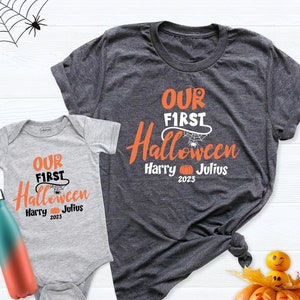 Our First Halloween Shirt, Custom Halloween Shirt, First Halloween Baby Tee, Personalized Halloween Shirt, Halloween Family Tees