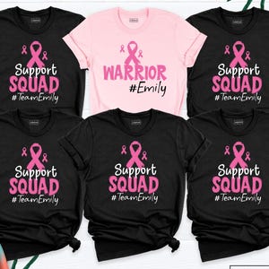 Camiseta de apoyo contra el cáncer de mama, camiseta de apoyo a la cinta rosa, camiseta de concientización sobre el cáncer de mama, camiseta de equipo familiar contra el cáncer, camiseta personalizada de guerrero contra el cáncer de mama