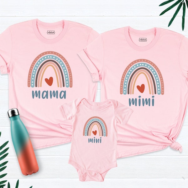 Mama Mini Rainbow Shirt, Mimi and Mini Shirts, Mother's Day Matching Outfit, Mommy and Me Shirt, Grandma and Baby Shirt, Nana Mama Heart Tee