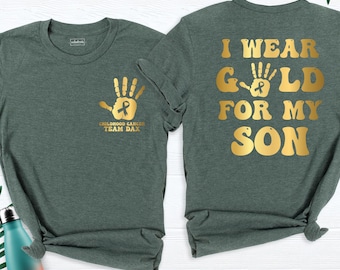 I Wear Gold For Childhood Cancer Awareness Shirt Tee, Custom Kids Cancer Tshirt, Handprint Childhood  Family Support Shirt, Pediatric Tshirt