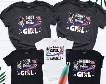 Camiseta de cumpleaños familiar, camiseta de cumpleaños de niña, camiseta de cumpleaños espacial, camiseta de fiesta familiar a juego, camisetas de cumpleaños familiares espaciales, camiseta de la luna