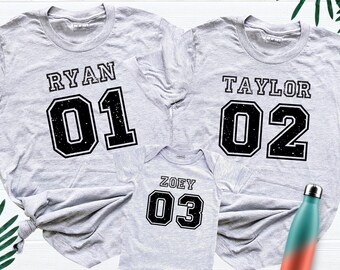 Custom Family Shirts with Name and Number, Personalized Family Vacation Tee Shirts, Custom Family Outfits, Sport Team Tee, Your Team Shirts