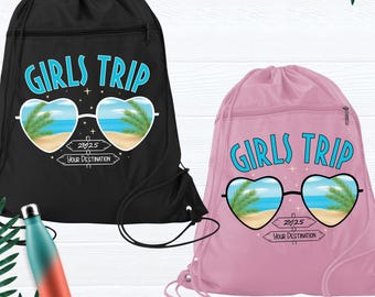 Girls Trip Your Destination 2025 Drawstring Bag Backpacks, Custom Vacation Bag, Summer Girls Weekend Bag, Personalized Travel Bag, Beach Bag