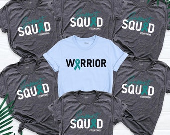Personalized Team Cancer Shirt, Ovarian Cancer Support Squad Shirt, Cancer Awareness Shirt, Ovarian Cancer Warrior Shirt, Teal Ribbon Tee