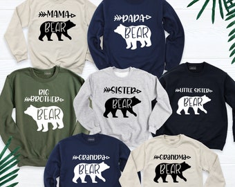 Sudadera personalizada para la familia con diseño de oso, sudaderas con capucha para la familia con diseño de oso, conjunto para madre e hija, sudaderas con capucha personalizadas a juego para la familia con diseño de oso, camiseta de manga larga para la familia.