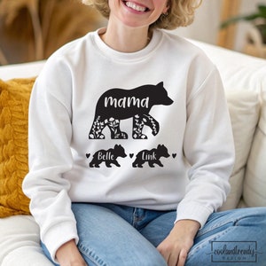 Mama Bear Sweatshirt with Kids Bear Tee Shirt, Personalized Mothers Day Sweater, Floral Mom Bear Hoodie, Mama Birthday Long Sleeve Mommy Tee