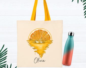 Custom Fruit Tote Bag, Orange Sunshine Bag, Personalized Name Fruit Bag, Summer Tote Bag, Orange Slice and Name Tote Bag, Orange Lover Bags