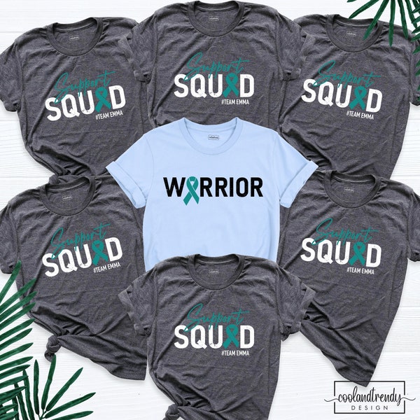 Personalized Team Cancer Shirt, Ovarian Cancer Support Squad Shirt, Cancer Awareness Shirt, Ovarian Cancer Warrior Shirt, Teal Ribbon Tee