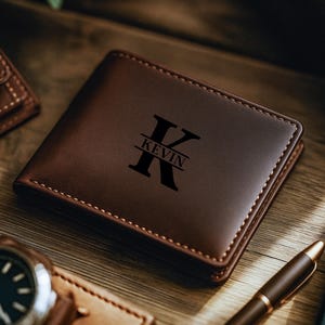 Personalized Leather Wallet for Men Custom Engraved RFID Slim Wallet, Christmas Anniversary Monogram Wallets Him Groom Dad Husband Boyfriend