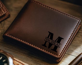 Personalized Leather Wallet Engraved RFID Men Wallet, Custom Fathers Day Bifold Gift for Dad Husband Boyfriend Him Anniversary Birthday Gift