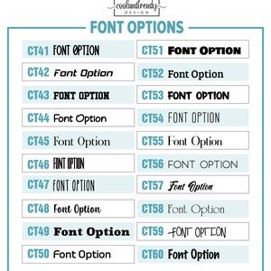 K&ouml;nnte beinhalten: Eine Tabelle mit 20 verschiedenen Schriftarten f&uuml;r ein Designprojekt. Jede Schriftart ist mit einem Code gekennzeichnet, z. B. CT41, CT42, CT43 usw. Die Schriftarten werden in verschiedenen Stilen angezeigt, darunter fett, kursiv und normal.