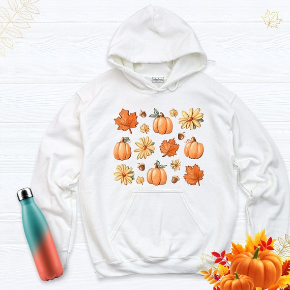 Thanksgiving Pumpkin Daisy Hoodie, Autumn Leaf Long Sleeve, Fall