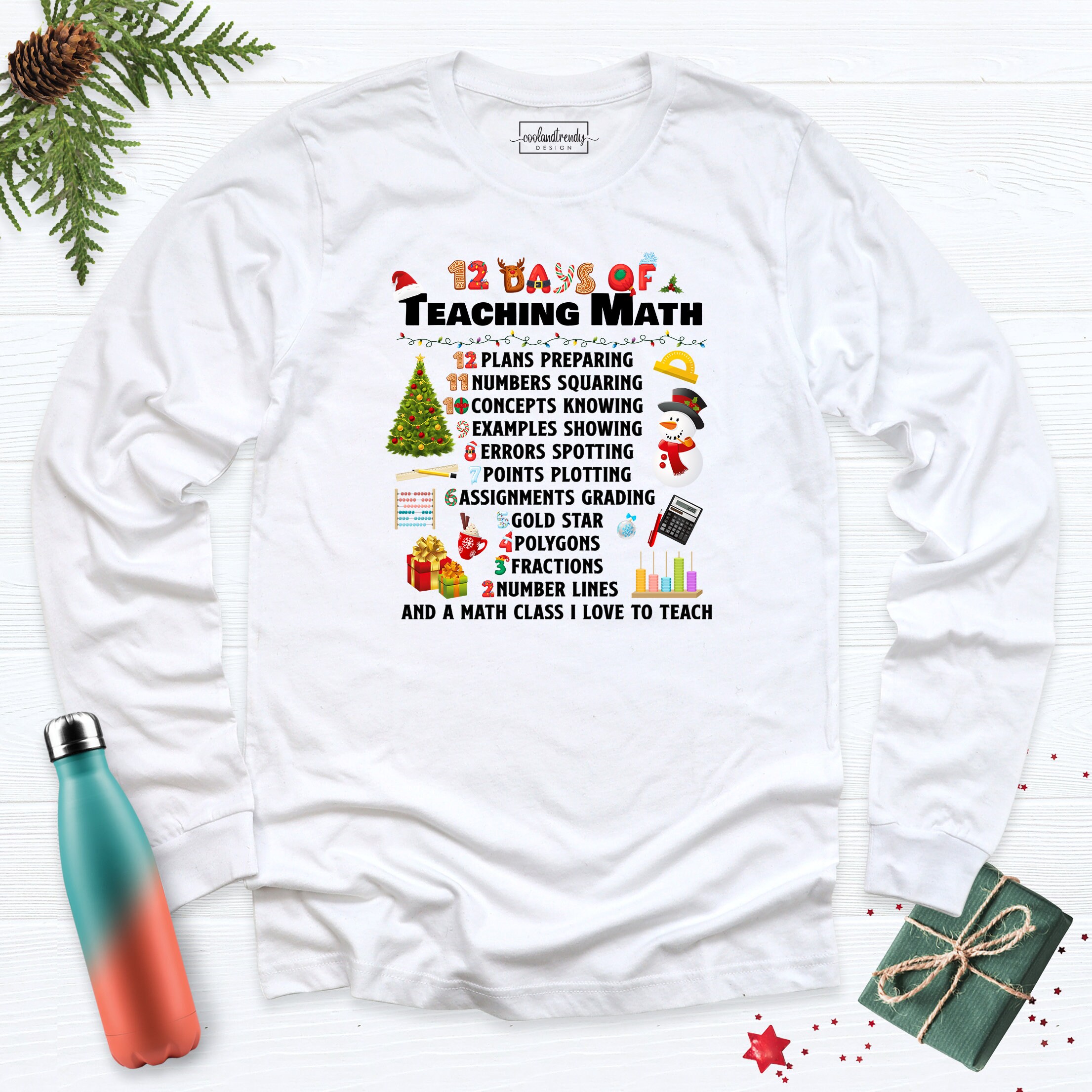 Math Sleeve 12 Days of Teaching Math Long Sleeve, Math Teacher Christmas Hoodie ...