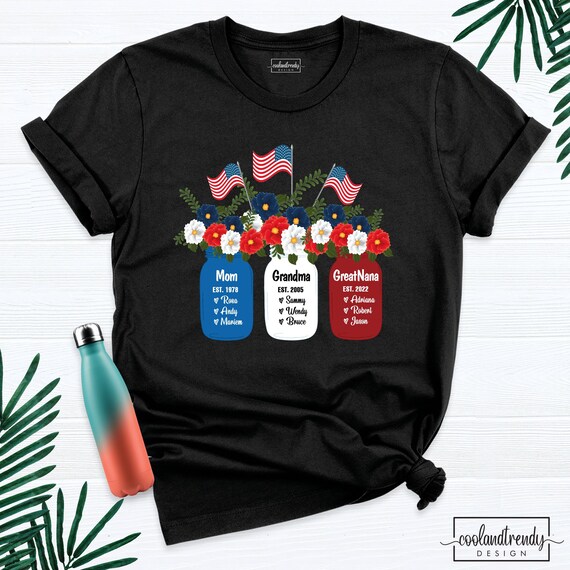 4th of July Mom Grandma Great Nana Est Shirt, America Flag Custom Kids Name Tees, Patriotic 4th of July Shirt, Republican Grandma Shirt
