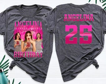 Camiseta de cumpleaños con foto, camisetas personalizadas estilo bootleg, camiseta a juego para fiesta de cumpleaños, camiseta con cara de cumpleaños, camiseta personalizada con foto, camisetas de grupo estilo bootleg