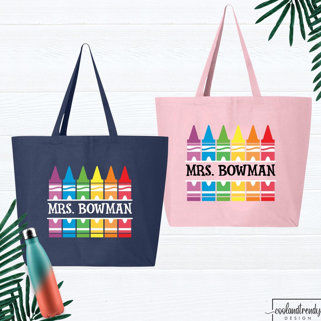 Personalized Teacher Tote Bag With Zippered, Crayon Teacher Name Bag ...