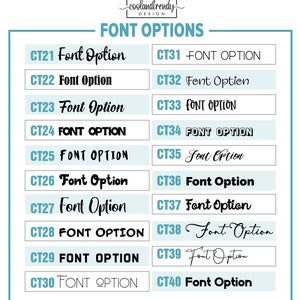 K&ouml;nnte beinhalten: Ein Diagramm mit 20 verschiedenen Schriftarten f&uuml;r ein Designprojekt. Die Schriftarten sind mit CT21 bis CT40 beschriftet. Jede Schriftart wird in einem anderen Stil angezeigt.