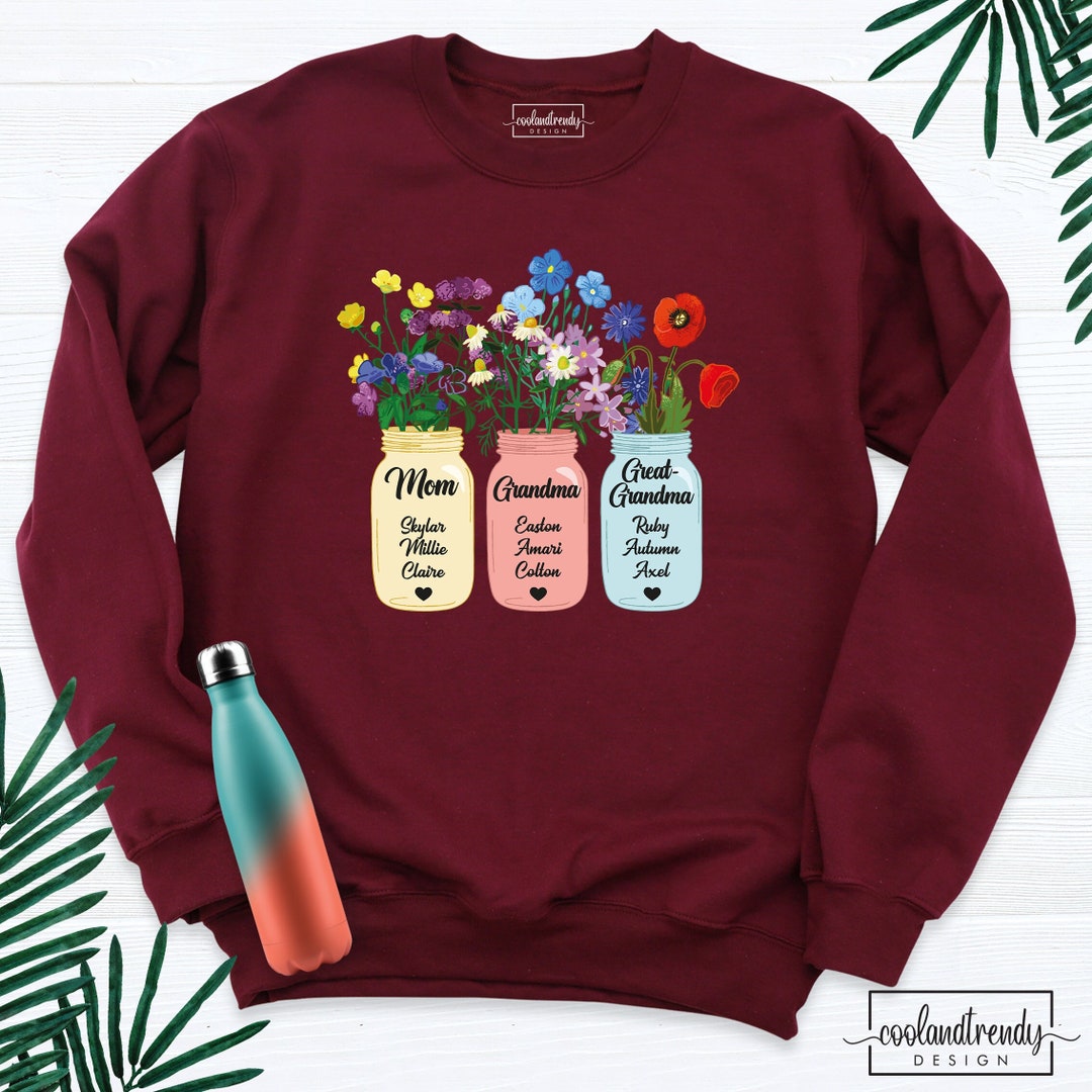 Sunidol Women's 'Great Grandma' Print Sweatshirt - Casual Crewneck Pullover For Mother's Day Gift (Pink, Small)