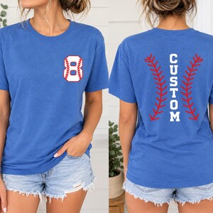 Baseball Tshirt Game Day Baseball Mom Shirt Custom Name Number Tee, Baseball Jersey Tee Personalized Senior Night Baseball Girlfriend Outfit imagem 9