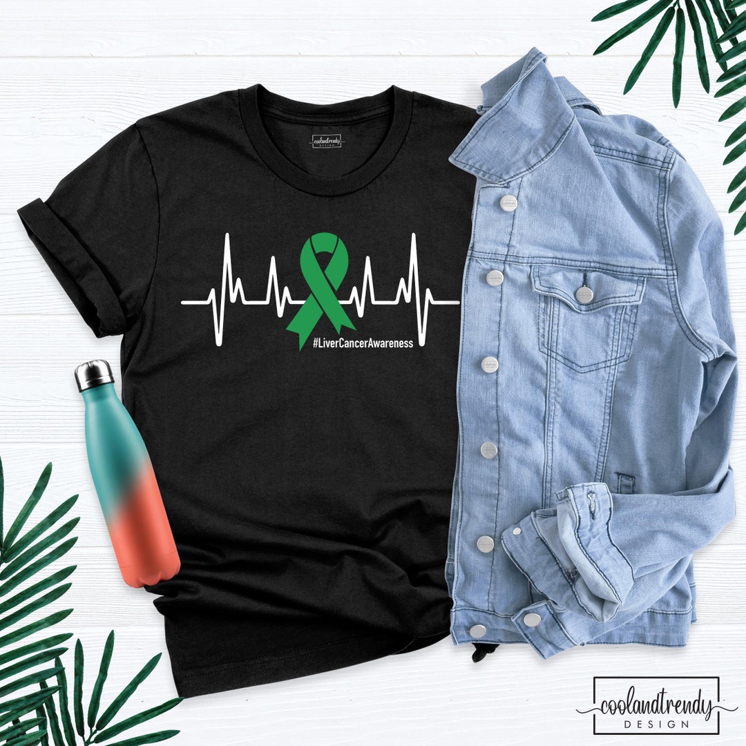 Liver Cancer Shirt, Heartbeat Awareness Team Tee, Green Ribbon Shirt ...