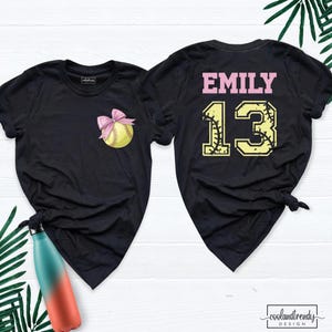 Personalized Softball Bow Shirt with Name Number Tee, Custom Player Softball Mom Tshirt, Softball Season Women Shirts, Softball Team Shirt image 9