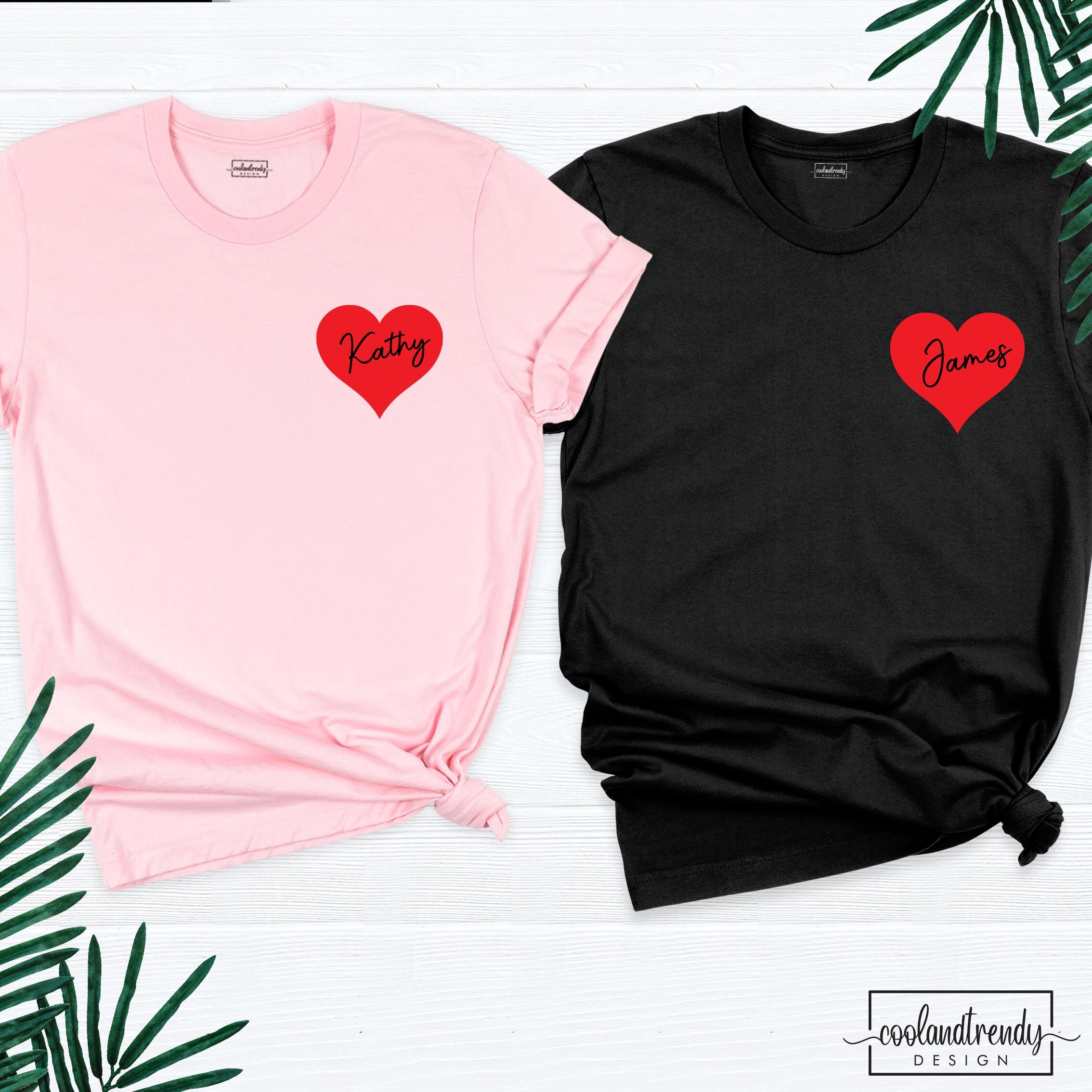 Valentines Day Heart Custom Name Shirt Couple Matching Tee, Personalized Heart Lover Shirt, Red Heart Pocket Tshirt, Valentine Matching Tee