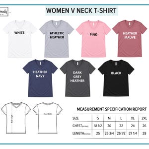The image is a color chart for women's neck t-shirts, displaying various color options and corresponding measurements.