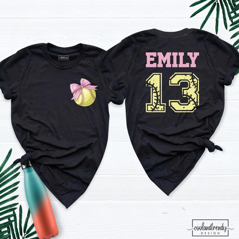 Personalized Softball Bow Shirt with Name Number Tee, Custom Player Softball Mom Tshirt, Softball Season Women Shirts, Softball Team Shirt image 10