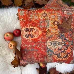 Funda de almohada | Estilo vintage| Patrón de alfombra| Funda de cojín decorativa| Funda de cojín | patrones tejidos en ambos lados Cojines con adornos| Terracota