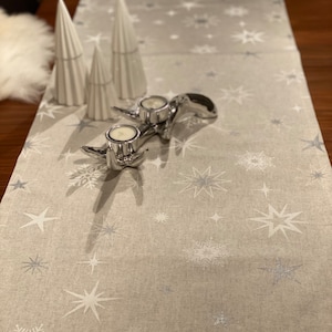 Table runner / Christmas/ Winter ice crystals on silver grey / Canvas
