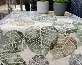Tischläufer im botanical Style| Blättermuster grün, grau und braun auf Natur