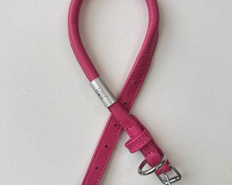 Pink Rolled Leather Dog Collar | Stylish & Simple