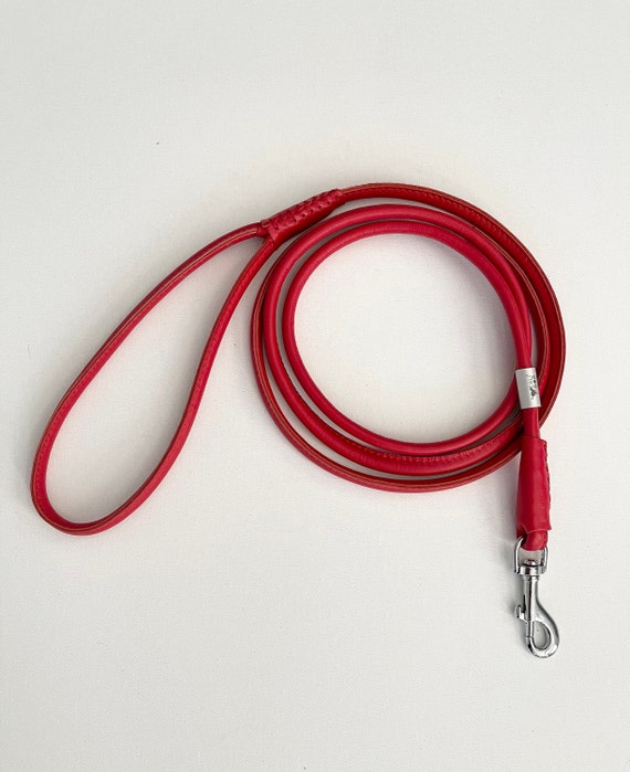 Red Rolled Leather Dog Leash Stylish Dog Leash Etsy