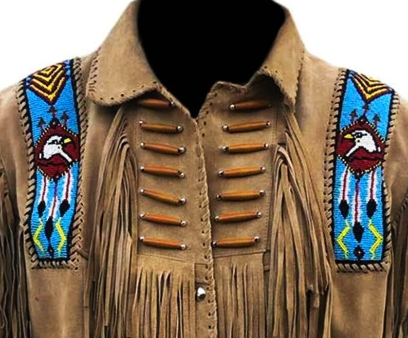 Fringe Suede Leather Jacket Native Americans Eagle Beads Etsy