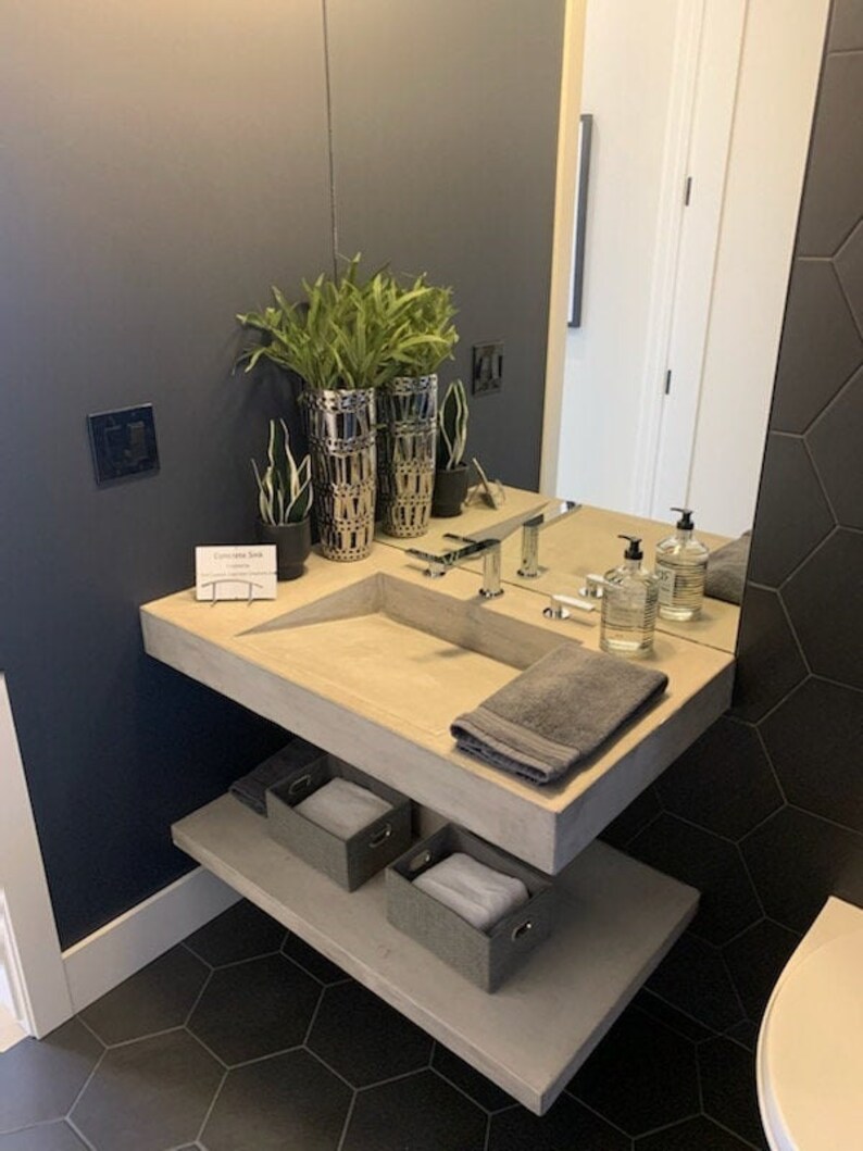 Concrete Floating Ramp Sink Vanity Set Etsy
