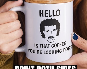 Divertida taza de café de Lionel Richie, ¿Hola? ¿Buscas café?