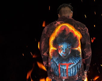 Custom handpainted jacket with horror movie It ( Pennywise)/veste personnalisée Ça / original gift for her him
