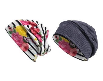 Floral reversable beanie hat, colorful handmade soft warm beanie hat cap, winter day accessories fashionable cap fabric beanies