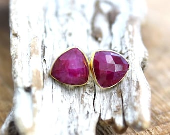Gold Plated Ruby Stud Earrings
