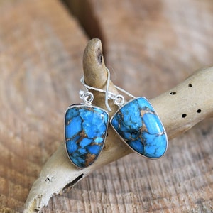 Blue Copper Turquoise Sterling Silver Earrings