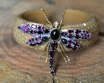 Rhodolite Garnet Dragonfly on Stingray Cuff