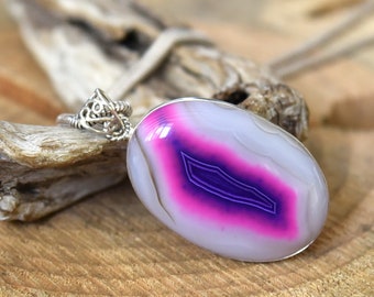 Pink Botswana Agate Pendant with Sterling Silver Chain