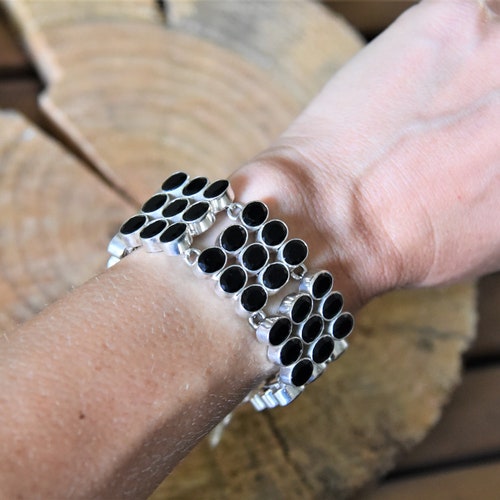 Sterling Silver Black shops Cut Onyx Bracelet