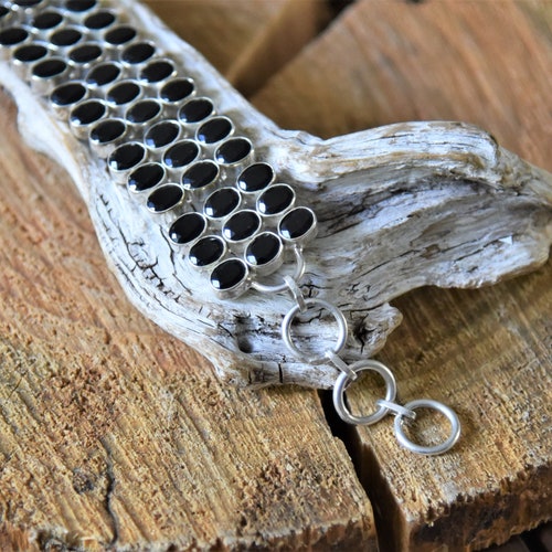 Sterling Silver Black shops Cut Onyx Bracelet