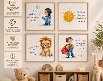 Affirmation Poster for Children | Positive Affirmations for Children's Rooms | Watercolor Poster | Courage Self-Confidence Gift for Children