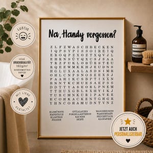 Forgot your phone? Toilet poster as an art print | Fun word search game | Customizable | Guest toilet decor & bathroom wall art image 1