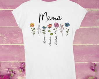 Mama T-Shirt || Muttertag Geschenk || mit Wildblumen || Personalisierbar mit Namen der Kinder